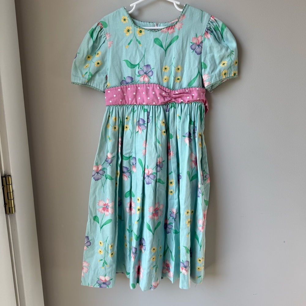 Vintage Hartstrings Floral Kids Dress with Pink Accents, size 7